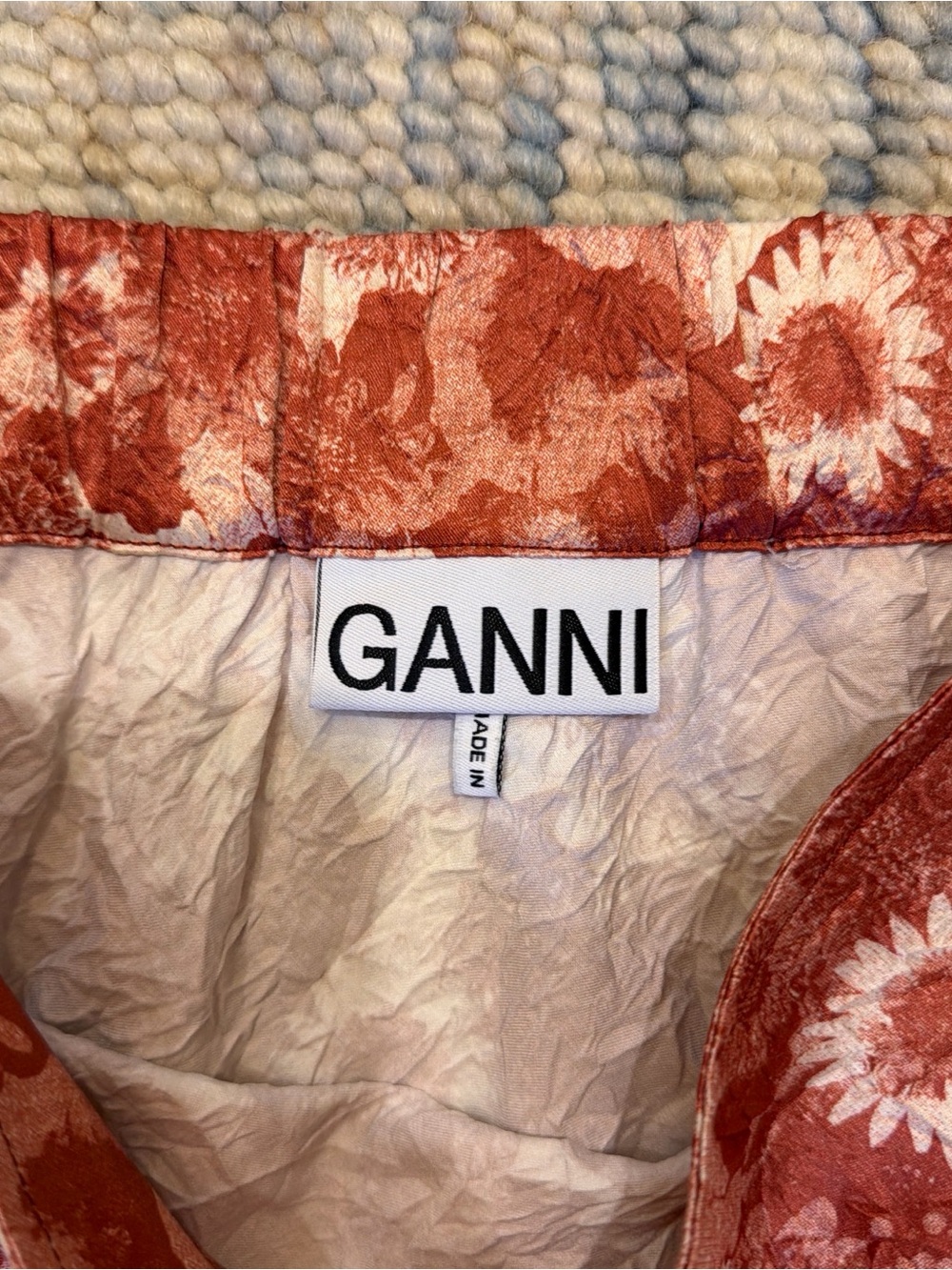 Ganni Rust and Cream Floral A-Line Slip Skirt - Picture 2 of 6